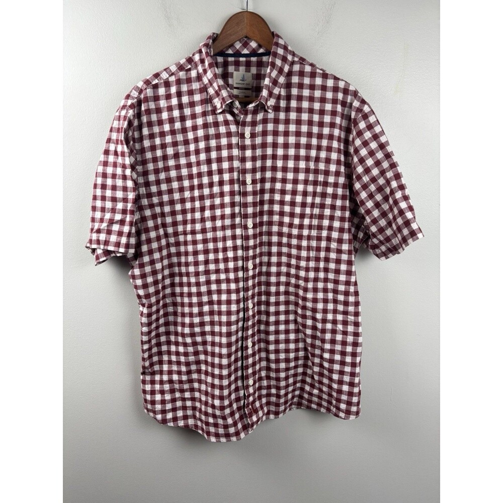 Johnnie-O Hangin’ Out Shirt Men's XL Red White Check Cotton Short Sleeve Button